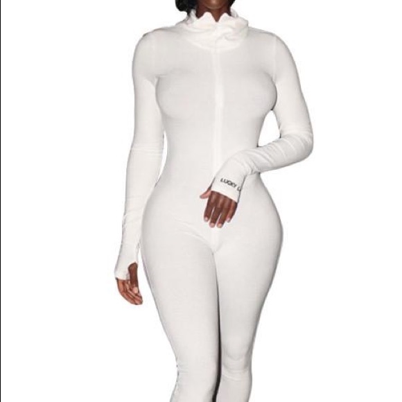 White Lucky Label Jumpsuit - Picture 1 of 1